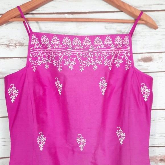 💕 Ann Taylor, Vintage Bubblegum Bitch Embroidered Silk Dress - Picture 5 of 15